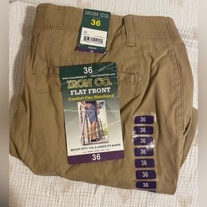Khaki like flat front. Never worn.